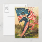 Carte Postale Drapeau américain Oncle Sam Canon Champ de bataill (Devant / Derrière)
