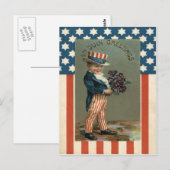Carte Postale Drapeau américain Oncle Sam Garçon Violettes (Devant / Derrière)