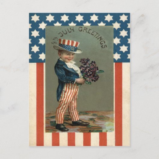 Carte Postale Drapeau américain Oncle Sam Garçon Violettes (Devant)