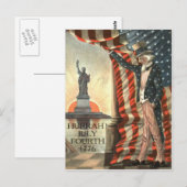 Carte Postale Drapeau américain Oncle Sam Statue de la Liberté (Devant / Derrière)