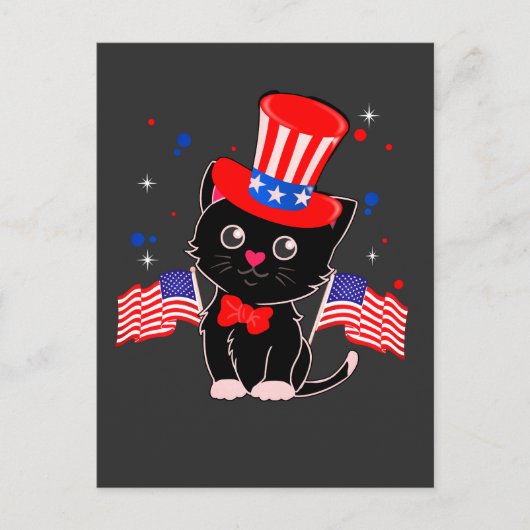 Carte Postale Drapeau américain Patriotic Black Cat (Devant)