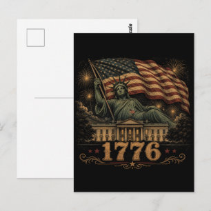 Carte Postale Drapeau américain patriotique de 1776 Statue de la