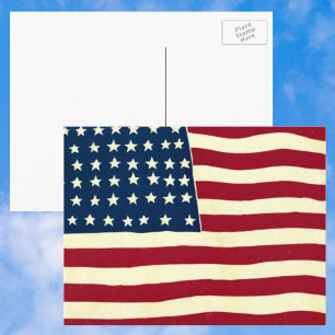 Carte Postale Drapeau américain patriotique vintage, Quatre juil