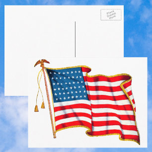 Carte Postale Drapeau américain patriotique vintage, Quatre juil