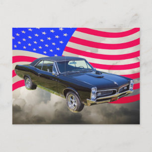 Carte Postale Drapeau américain Pontiac GTO 1967