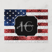 Carte Postale Drapeau américain rouge blanc bleu paillettes scin (Devant)