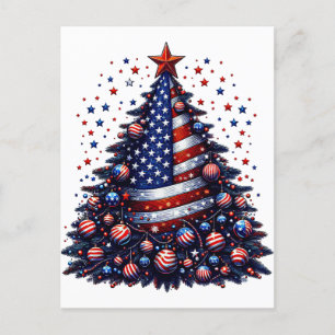 Carte Postale Drapeau américain sapin de Noël Art patriotique