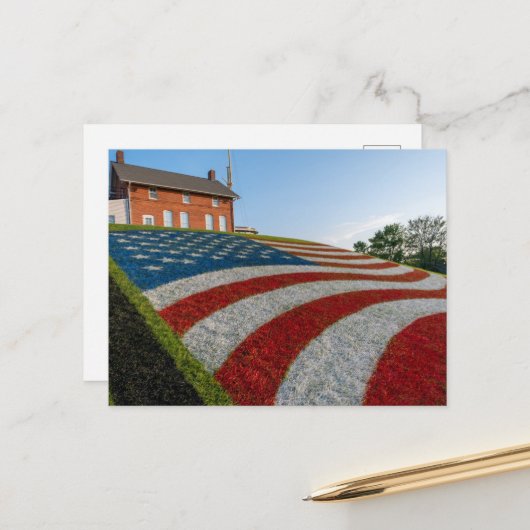 Carte Postale Drapeau Américain sur Gazon (Devant/Arrière en situation)