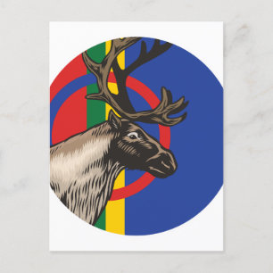 Carte Postale Drapeau animal national Sami Reindeer