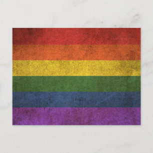 Carte Postale Drapeau arc-en-ciel vintage de la fierté gay en dé