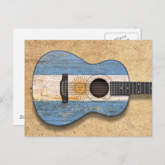 Carte Postale Drapeau argentin usé Guitare acoustique (Devant / Derrière)