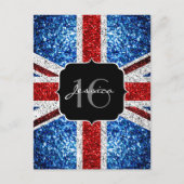Carte Postale Drapeau britannique rouge blanc bleu paillettes pa (Devant)