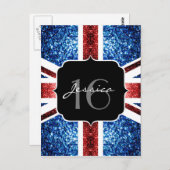 Carte Postale Drapeau britannique rouge bleu paillettes scintill (Devant / Derrière)
