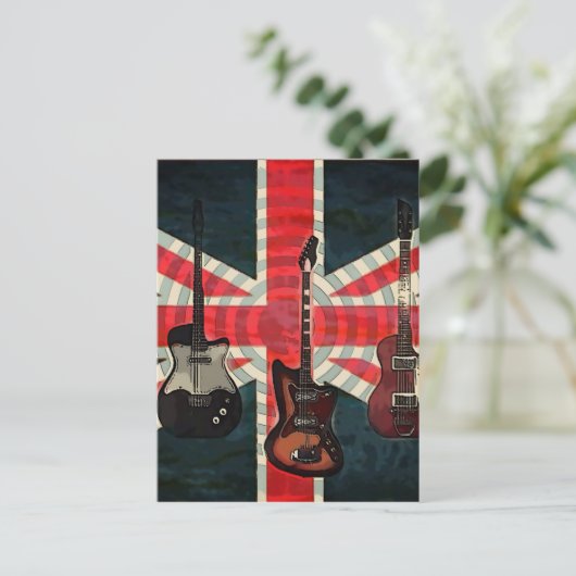 Carte Postale Drapeau britannique Union Jack Rock Roll Guitare é (Debout devant)