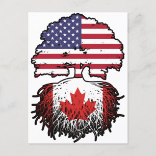 Carte Postale Drapeau canadien américain des racines d'arbre