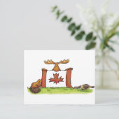 Carte Postale Drapeau canadien avec orignal, castor et oie (Debout devant)