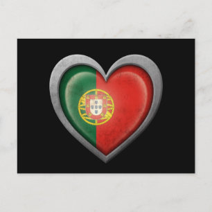 Carte Postale Drapeau cardiaque portugais avec effet métallique