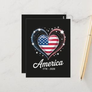 Carte Postale Drapeau Cœur 1776 2026 4 juillet 250e anniversaire