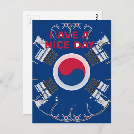 Carte Postale Drapeau coréen design "Ayez une belle journée" (Devant / Derrière)