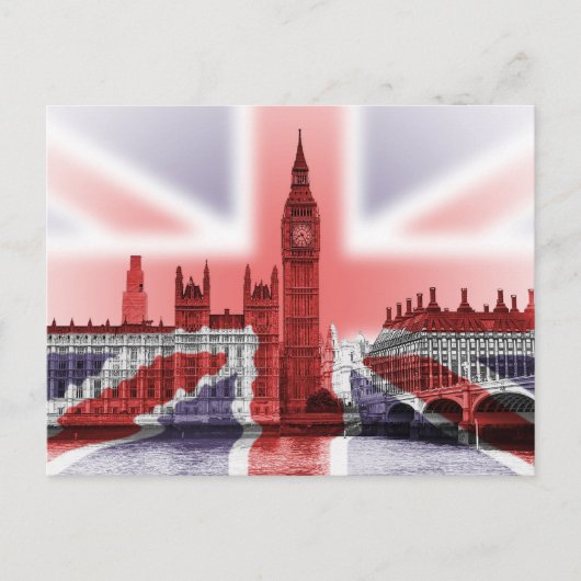 Carte Postale Drapeau de Big Ben à Londres et Union Jack (Devant)