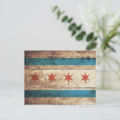 Carte Postale Drapeau de Chicago sur le vieux grain de bois (Debout devant)