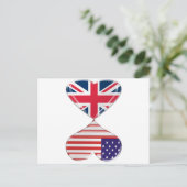 Carte Postale Drapeau de coeur du Royaume-Uni et des États-Unis (Debout devant)