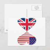 Carte Postale Drapeau de coeur du Royaume-Uni et des États-Unis (Devant / Derrière)