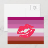 Carte Postale Drapeau de fierté lesbienne au rouge à lèvres (Devant / Derrière)