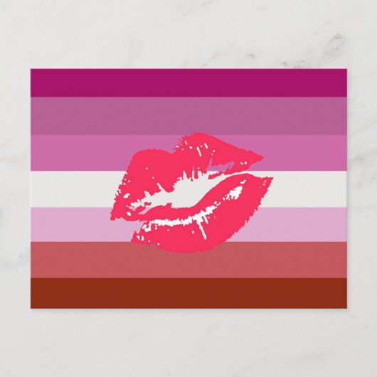 Carte Postale Drapeau de fierté lesbienne au rouge à lèvres (Devant)