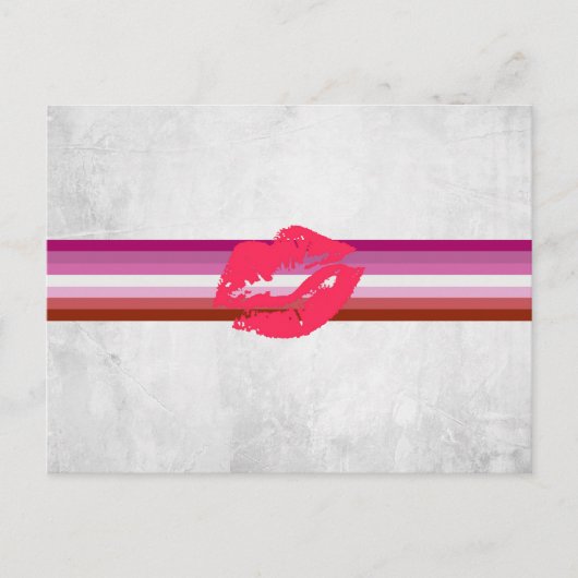 Carte Postale Drapeau de fierté lesbienne au rouge à lèvres (Devant)