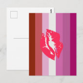 Carte Postale Drapeau de fierté lesbienne au rouge à lèvres (Devant / Derrière)