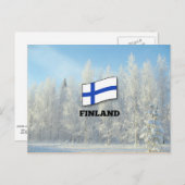 Carte Postale Drapeau de Finlande, Pins couverts de neige (Devant / Derrière)