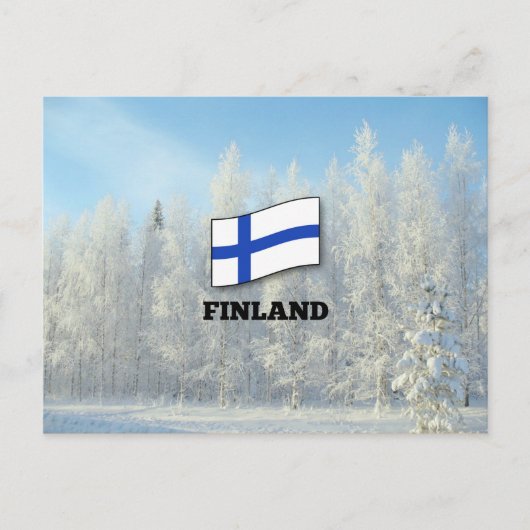Carte Postale Drapeau de Finlande, Pins couverts de neige (Devant)