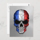 Carte Postale Drapeau de France sur un crâne d'acier (Devant / Derrière)