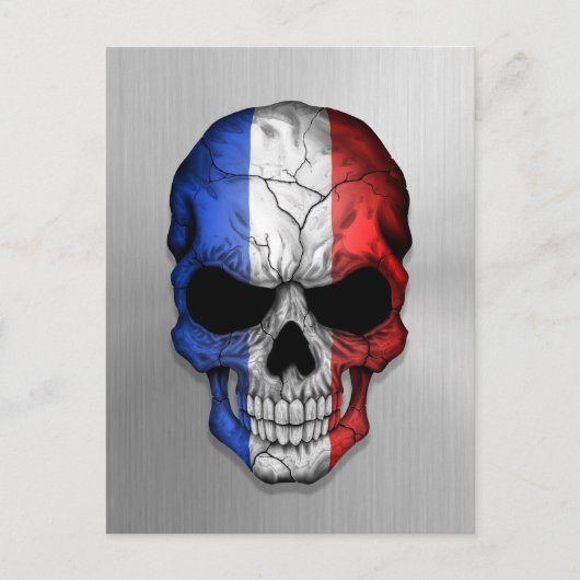 Carte Postale Drapeau de France sur un crâne d'acier (Devant)