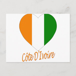 Carte Postale Drapeau de la Côte d'Ivoire en forme de cœur