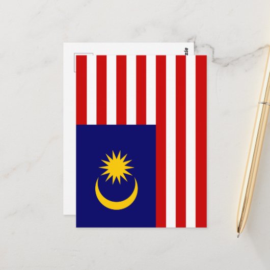 Carte Postale Drapeau de la Malaisie (Devant/Arrière en situation)