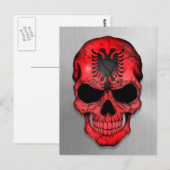 Carte Postale Drapeau de l'Albanie sur un crâne en acier (Devant / Derrière)