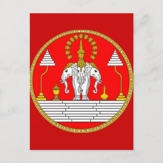 CARTE POSTALE DRAPEAU DE LAOS TROIS TÊTE ÉLÉPHANT