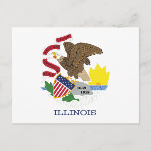 Carte Postale Drapeau de l'Illinois Terre de Lincoln Sceau de l'
