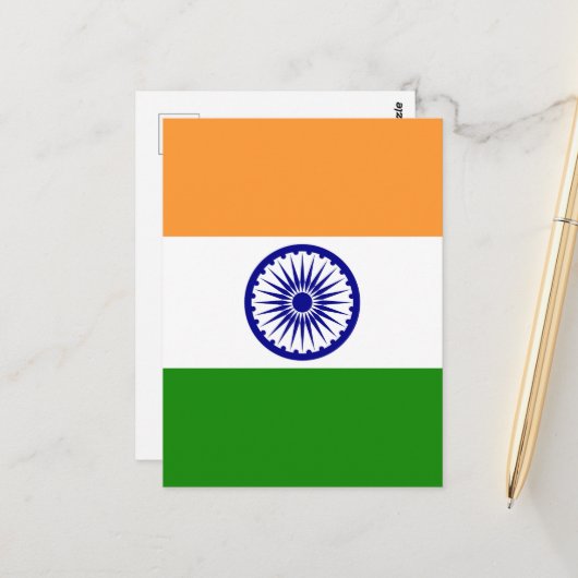 Carte Postale Drapeau de l'Inde (Devant/Arrière en situation)