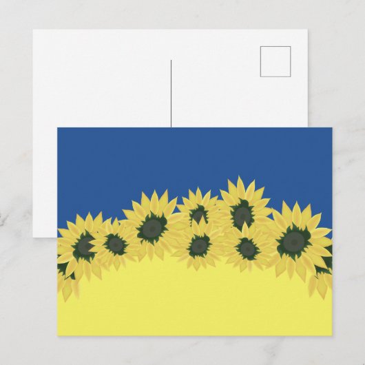 Carte Postale Drapeau de l'Ukraine aux tournesols (Devant / Derrière)