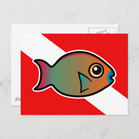 Carte Postale Drapeau de plongée avec poisson-perroquets arc-en- (Devant / Derrière)