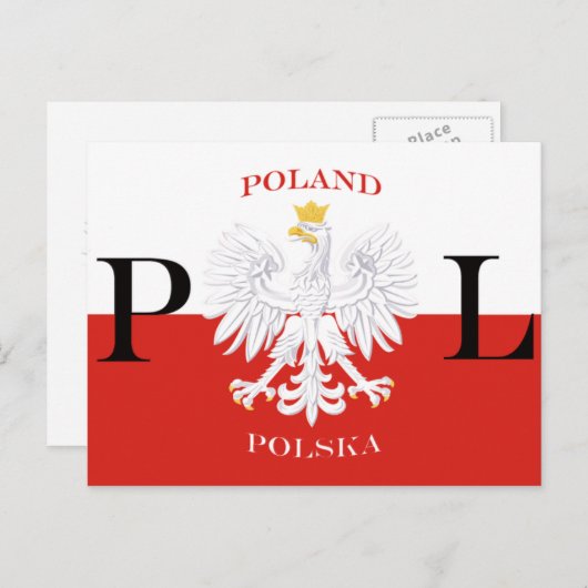 Carte Postale Drapeau de Pologne Aigle blanc Polska (Devant / Derrière)