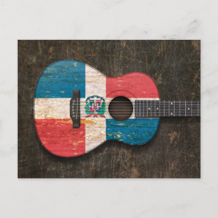 Carte Postale Drapeau de République Dominicaine Drapeau Guitare 