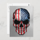 Carte Postale Drapeau des États-Unis sur un crâne en acier (Devant / Derrière)