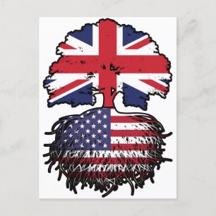 Carte Postale Drapeau des racines de l'arbre USA Américain Brita
