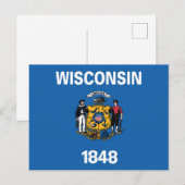 Carte Postale Drapeau d'État du Wisconsin, États-Unis (Devant / Derrière)