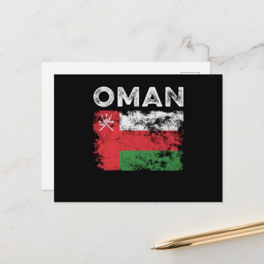 Carte Postale Drapeau d'Oman en détresse - Drapeau d'Oman (Devant/Arrière en situation)