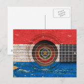Carte Postale Drapeau du Paraguay sur une vieille guitare acoust (Devant / Derrière)